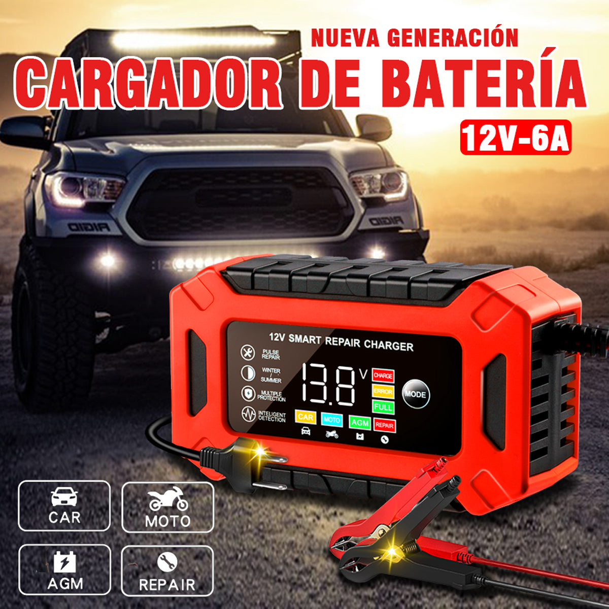 CARGADOR DE BATERÍAS PARA AUTO PORTATIL 12V